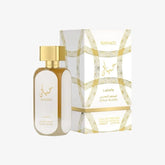Lattafa Hayaati Gold Elixir Eau de Parfum 100ml 3.4 oz white and gold perfume bottle with patterned white box