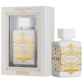 Lattafa Bade'e Al Oud Honor and Glory Eau de Parfum 100ml 3.4 fl oz white bottle with gold detail - unisex pineapple and vanilla perfume