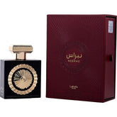 Lattafa Pride Nebras Eau de Parfum 100ml 3.4 oz black bottle with gold medallion beside maroon gift box
