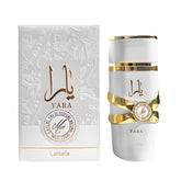 Lattafa Yara Moi Eau de Parfum 100ml 3.4 fl oz white and gold bottle with box - jasmine and caramel perfume for women