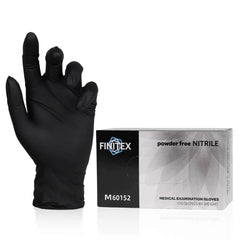FINITEX powder free nitrile exam gloves in blue with 100-count box, latex free with textured fingertip grip