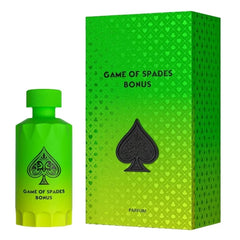 Jo Milano Game of Spades Bonus Parfum 100ml 3.4 oz green gradient bottle with black spade emblem and green box