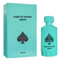Jo Milano Game of Spades Moon Parfum 100ml 3.4 oz turquoise bottle with black spade emblem and turquoise box