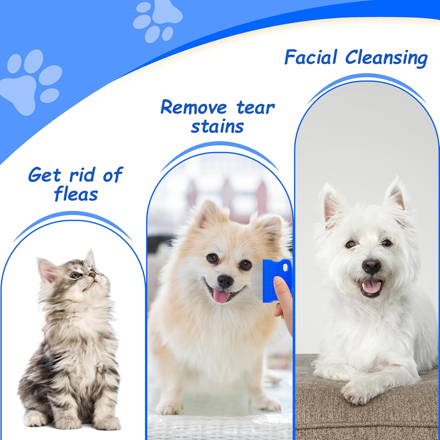 2 Pack Professional Eye Comb For Pets,Stainless Steel Tear Stain Remover,Flea Lice Comb,For Cats & Dogs,Gentle Round-Head Grooming Tool,Precisely Removes Stains, Dirt And Debris From The Eye Area
