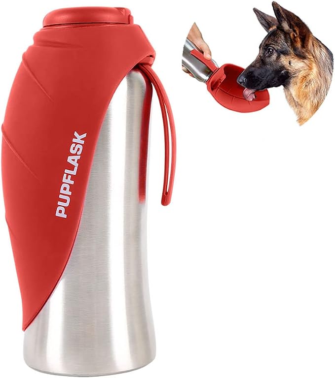 Dog Water Bottle with Bowl – 40 oz Stainless Steel Portable Pet Travel Bottle