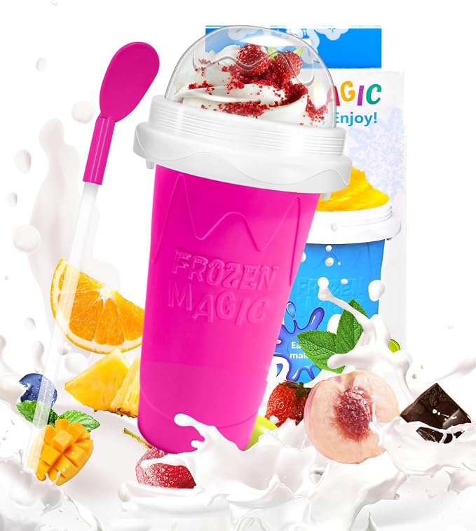 Squeeze Slushy Maker Cup – DIY Silicone Frozen Drink Cup with Straw Spoon