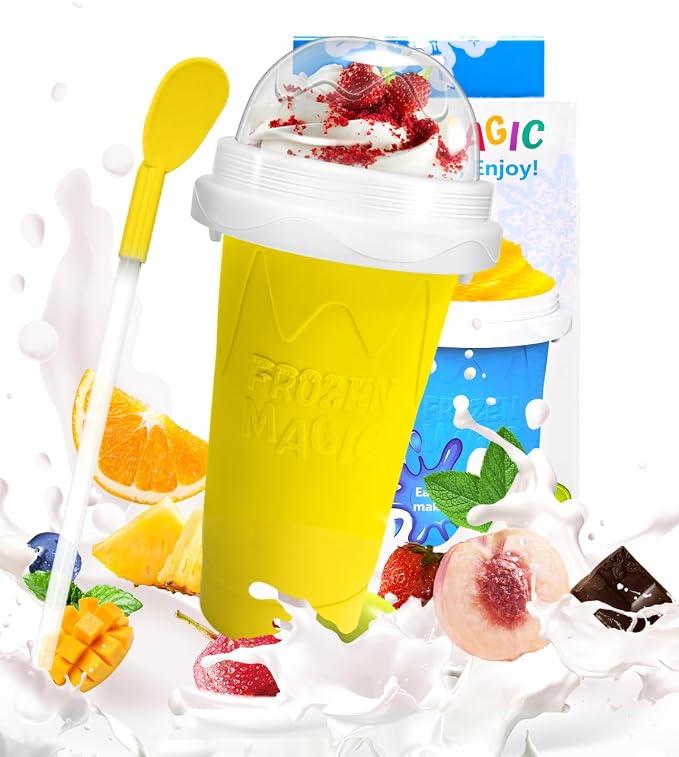 Squeeze Slushy Maker Cup – DIY Silicone Frozen Drink Cup with Straw Spoon