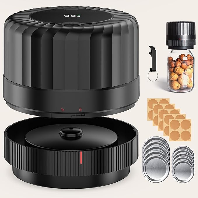 Electric Mason Jar Vacuum Sealer – Automatic Sealer Kit for Wide & Regular Lids