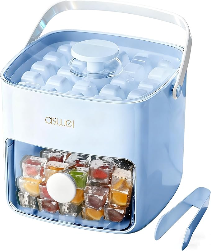 Ice Cube Tray with Lid & Bin – One-Touch Easy Release Silicone Ice Maker