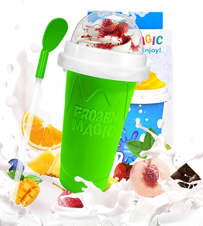 Squeeze Slushy Maker Cup – DIY Silicone Frozen Drink Cup with Straw Spoon