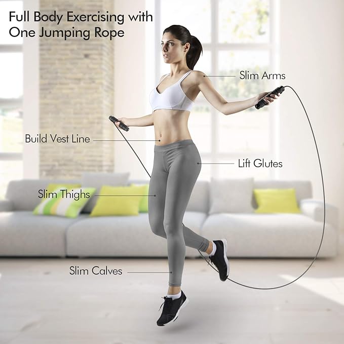 Jump Rope, Tangle-Free Rapid Speed Jumping Rope Cable with Ball Bearings for Women, Men & Kids, Adjustable Steel Jump Rope with Foam Handles for Home Gym Exercise Fitness Workout Equipment & Slim Body