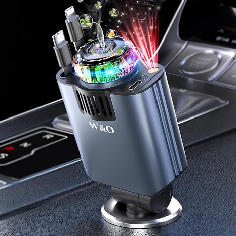 5-in-1 Retractable Car Charger – 69W Fast Charge with Starlight & Aromatherapy