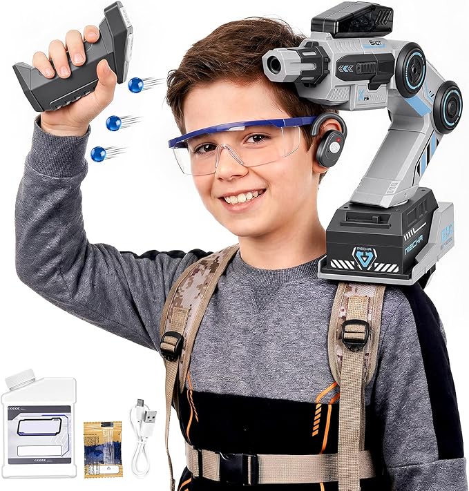Head Tracking Robot Arm Gel Blaster - Shoulder-Mounted Water Bead Blaster Toy, Hands-Free Aim, 23ft