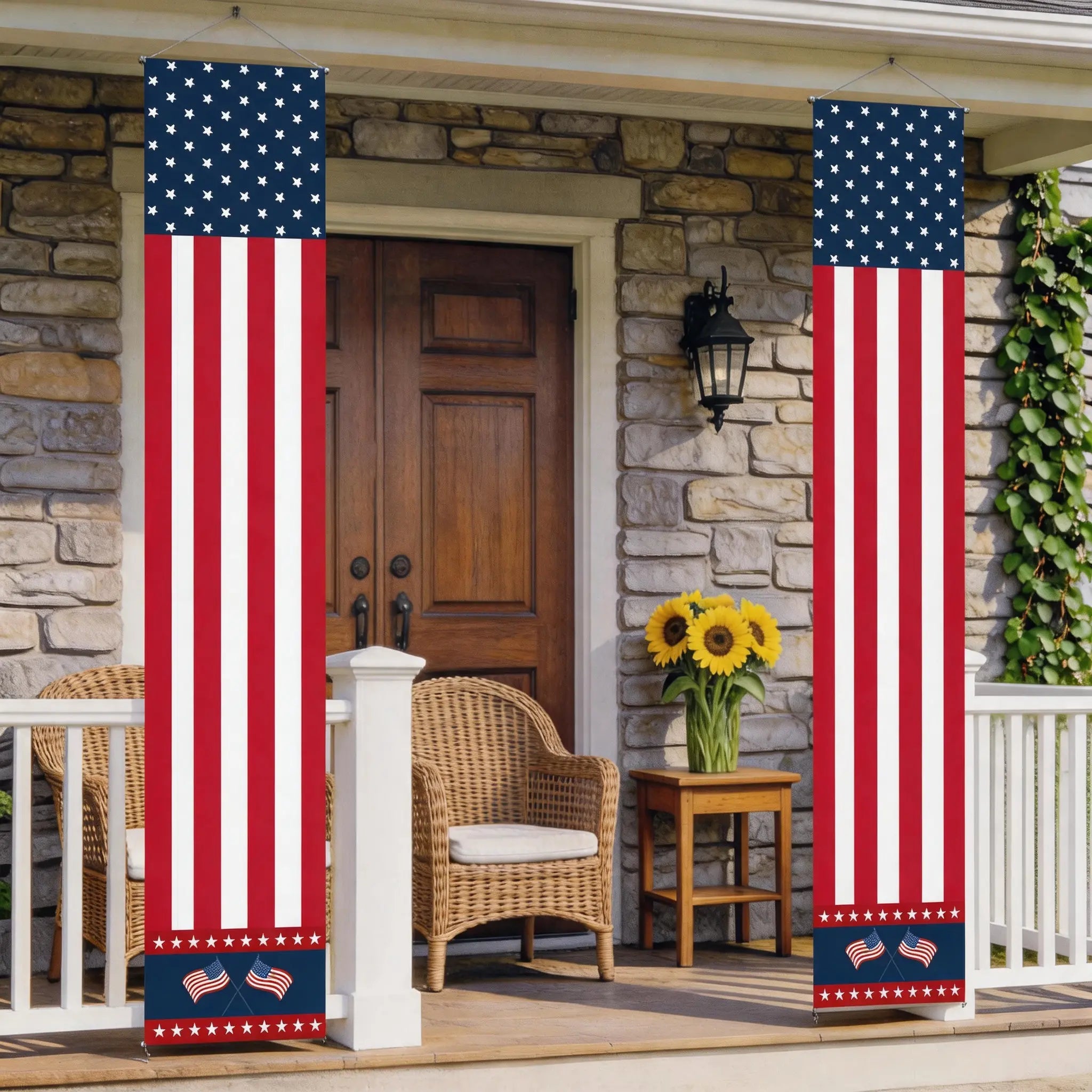 4Th of July Decorations Outdoor | American Flag Door Banner - Porch Sign Red White Blue Stars and Stripes | Patriotic Decor for Memorial Day Independence Day Labor Day