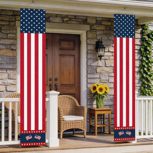 4Th of July Decorations Outdoor | American Flag Door Banner - Porch Sign Red White Blue Stars and Stripes | Patriotic Decor for Memorial Day Independence Day Labor Day