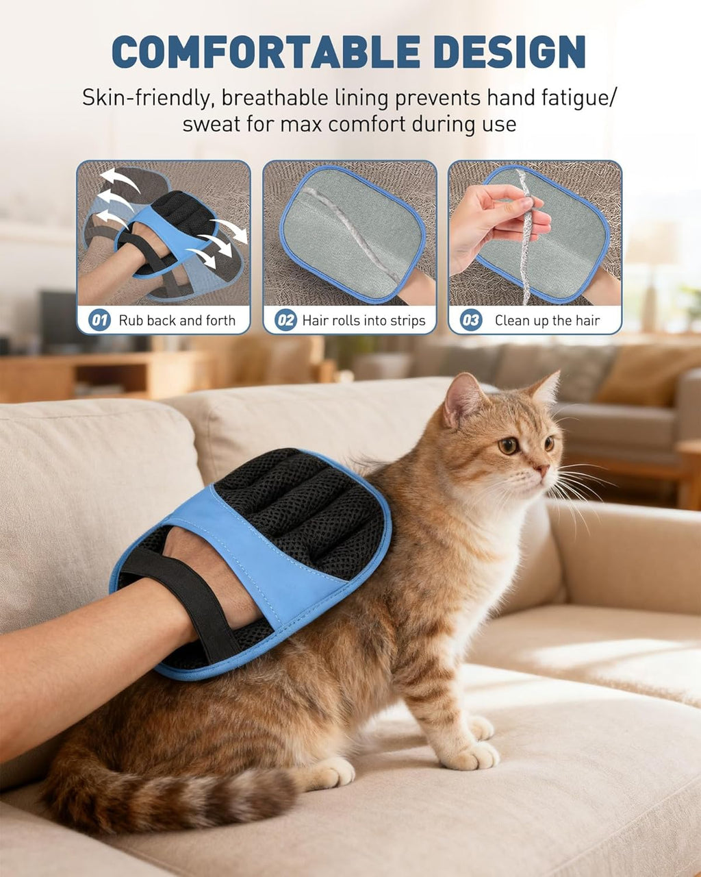 2 Pack Pet Hair Removal Glove - Electrostatic Magic Brush Gloves Pet Hair for Dogs and Cats, The Magic Brush Pure Path Yomi Pet Grooming Needs, Fur Remover for Furniture, Clothes, Car Seats (Blue)