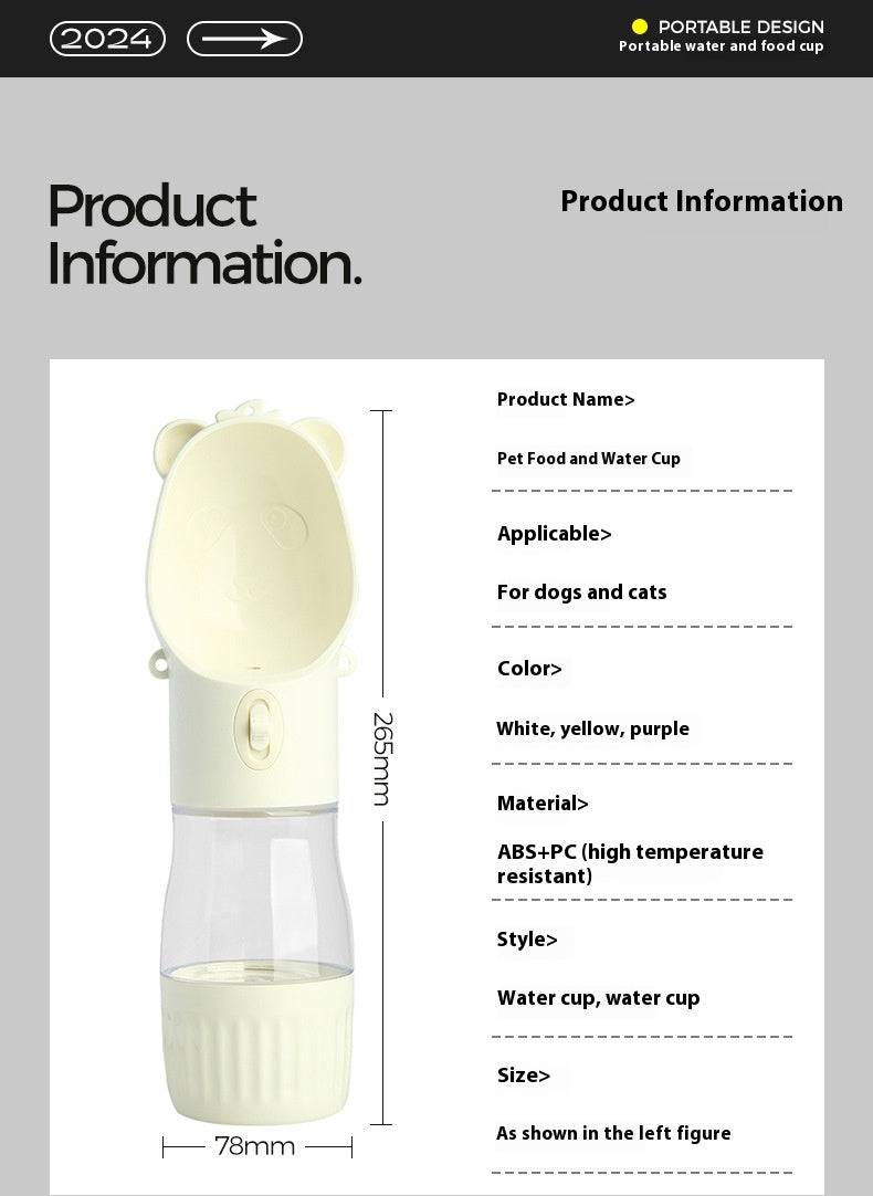 2 In 1 Portable Dog Water Bottle For Small Big Dogs Cat Outdoor Leak-proof Puppy Drinking Bowl With Food Container Pets Feeder Pet Products