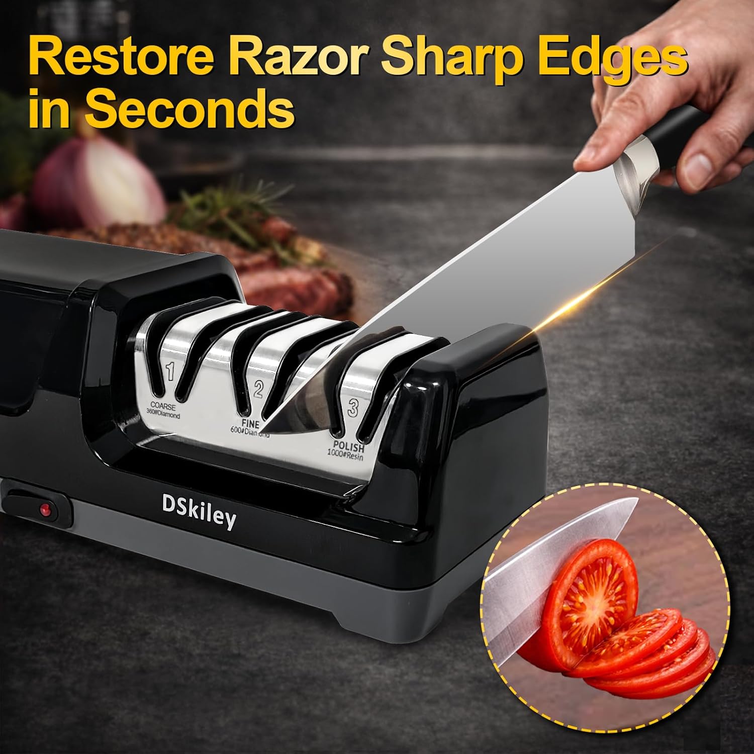 Electric Knife Sharpener – 3-Stage Diamond System with 20° Angle Guide