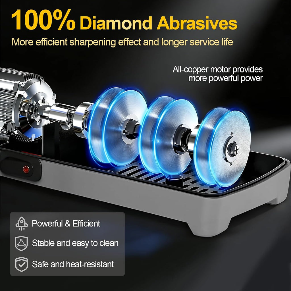 Electric Knife Sharpener – 3-Stage Diamond System with 20° Angle Guide