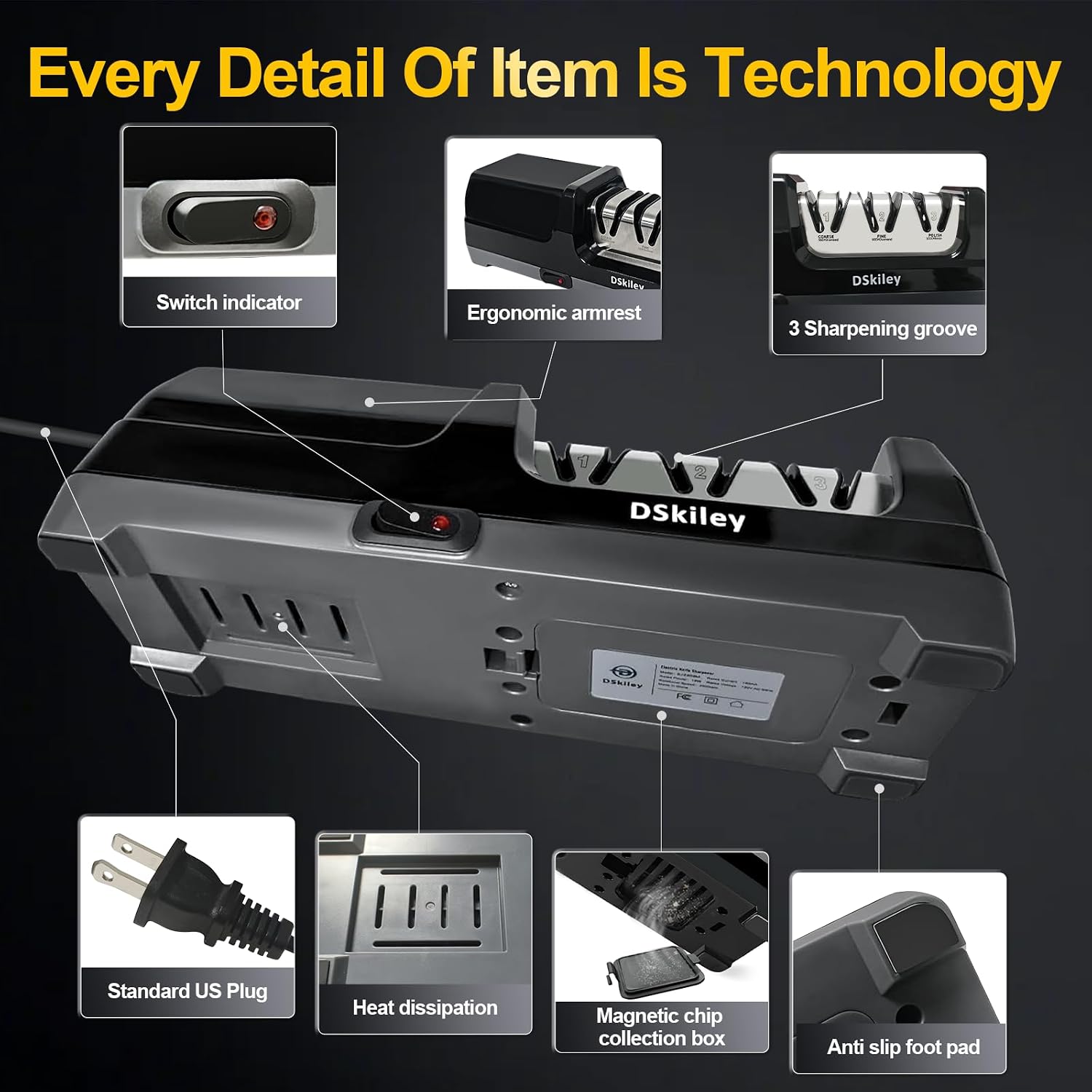 Electric Knife Sharpener – 3-Stage Diamond System with 20° Angle Guide