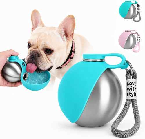 2-in-1 Dog Water Bottle with Foldable Bowl – 10 oz Leak-Proof Travel Bottle