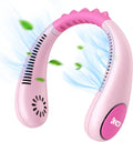 Kids rechargeable wearable hands-free neck fan worn by a child for summer cooling