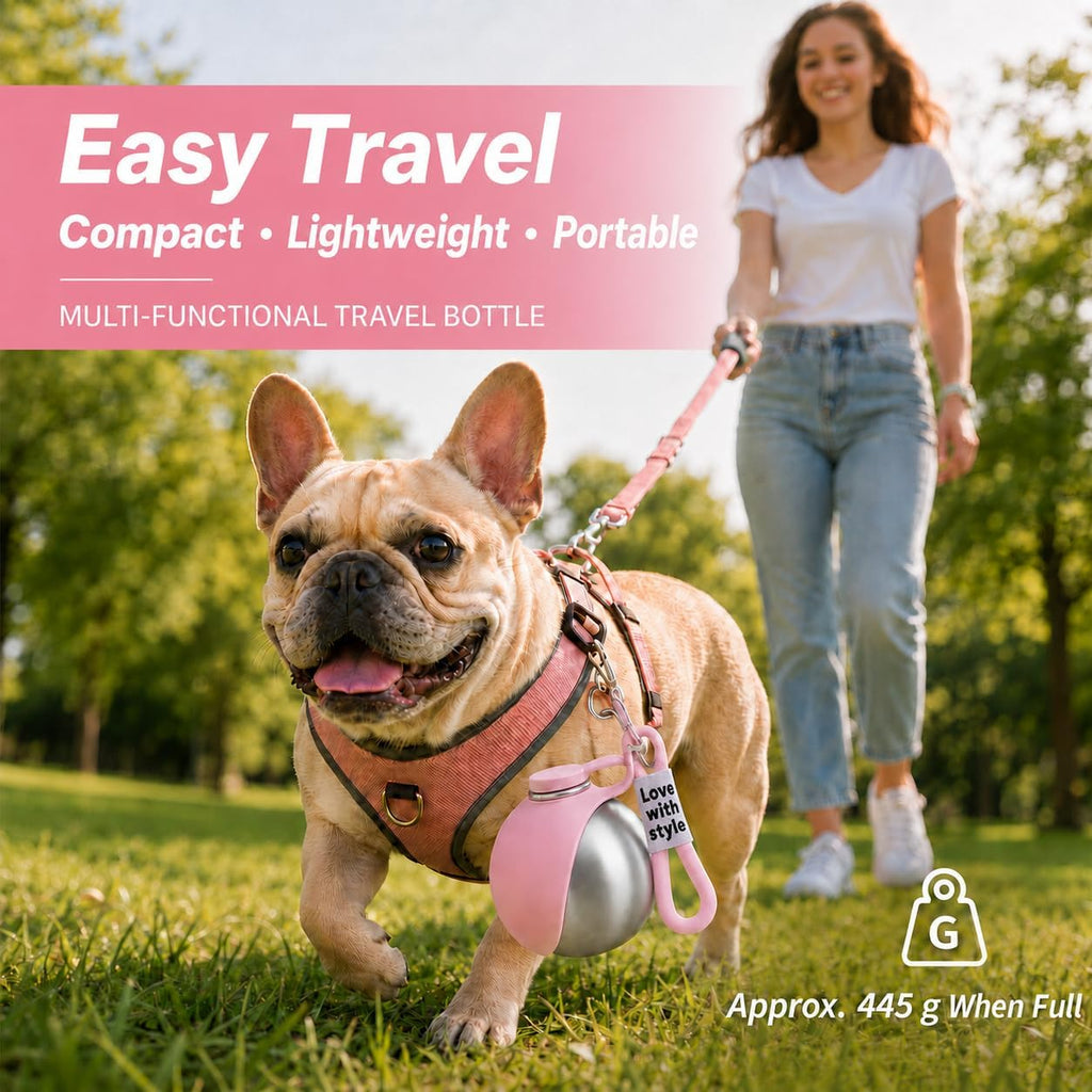 2-in-1 Dog Water Bottle with Foldable Bowl – 10 oz Leak-Proof Travel Bottle