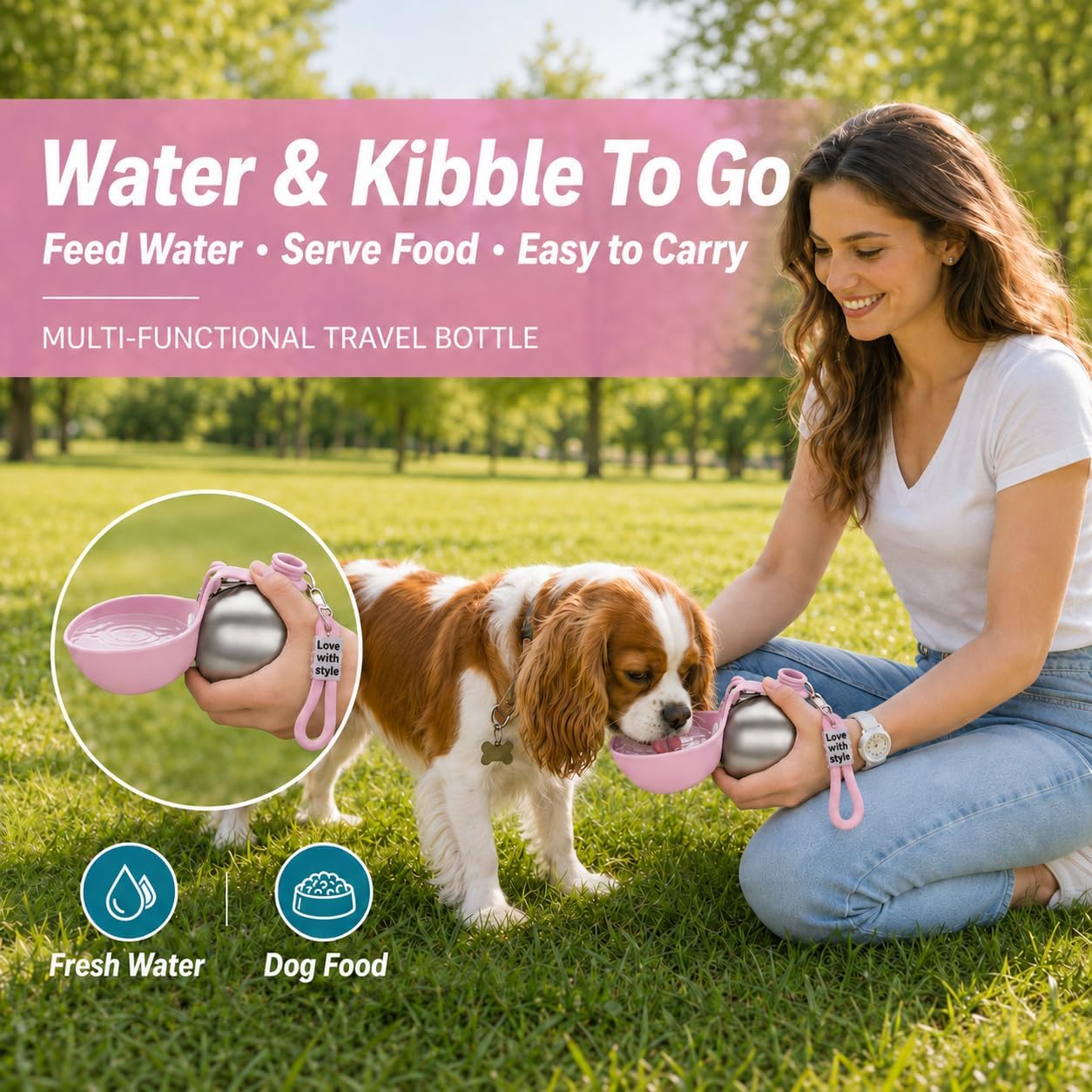 2-in-1 Dog Water Bottle with Foldable Bowl – 10 oz Leak-Proof Travel Bottle