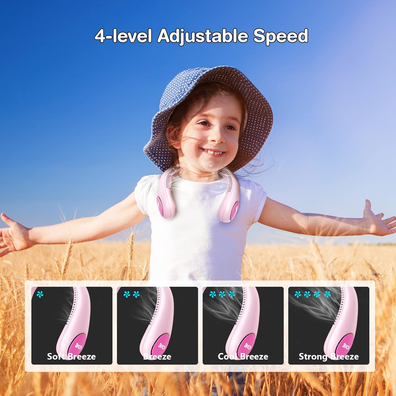 Kids Neck Fan – Rechargeable Wearable Hands-Free Personal Fan for Children