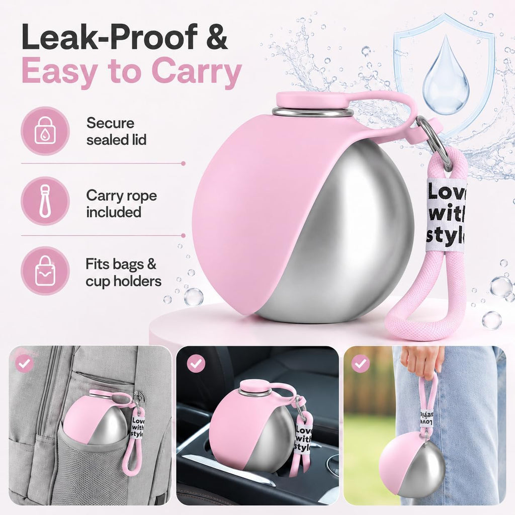 2-in-1 Dog Water Bottle with Foldable Bowl – 10 oz Leak-Proof Travel Bottle