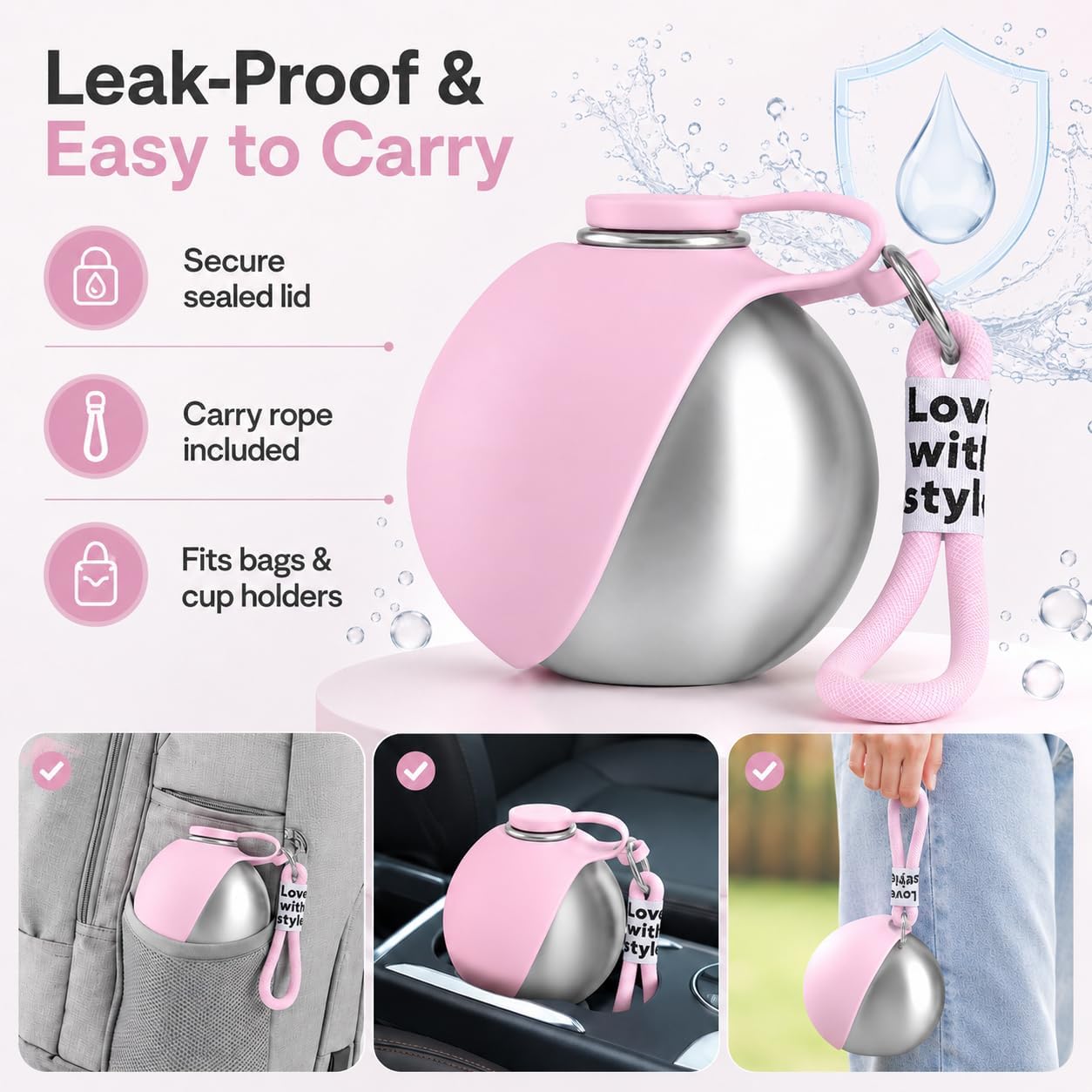 2-in-1 Dog Water Bottle with Foldable Bowl – 10 oz Leak-Proof Travel Bottle