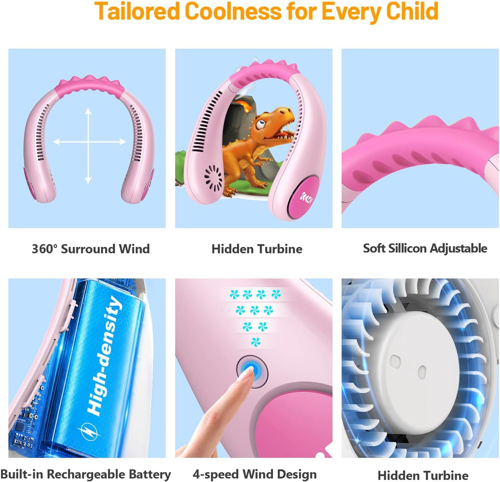 Kids Neck Fan – Rechargeable Wearable Hands-Free Personal Fan for Children