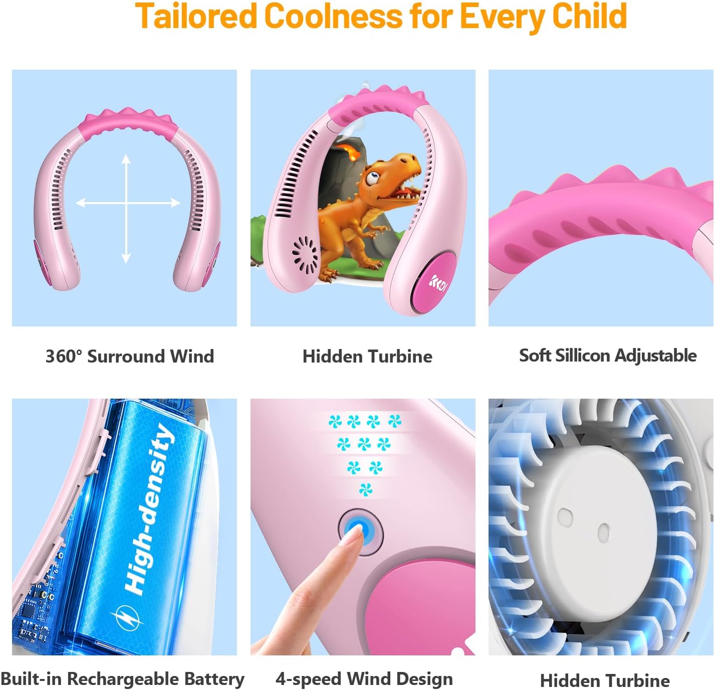 Kids Neck Fan – Rechargeable Wearable Hands-Free Personal Fan for Children