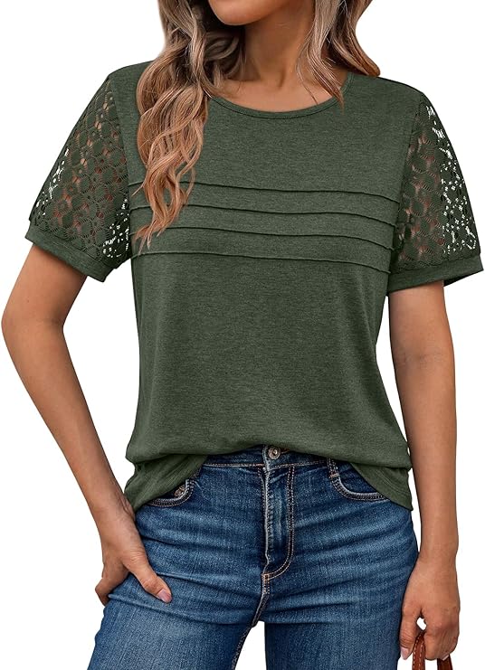 AUTOMET Women's Short Sleeve Shirts Dressy Lace Summer Tops 2026 Spring Trendy Casual T-Shirts Cute Work Outfits Blouses