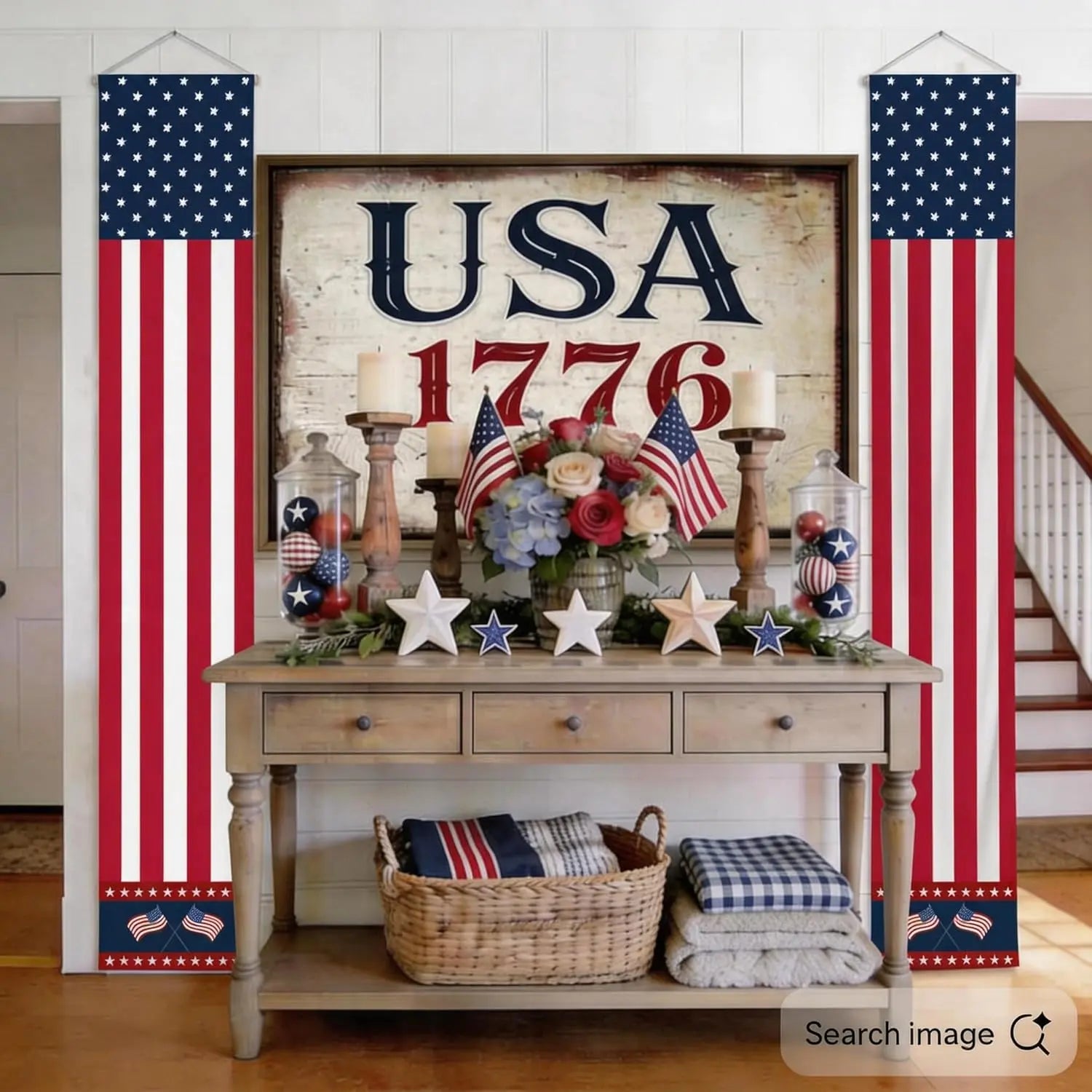 4Th of July Decorations Outdoor | American Flag Door Banner - Porch Sign Red White Blue Stars and Stripes | Patriotic Decor for Memorial Day Independence Day Labor Day