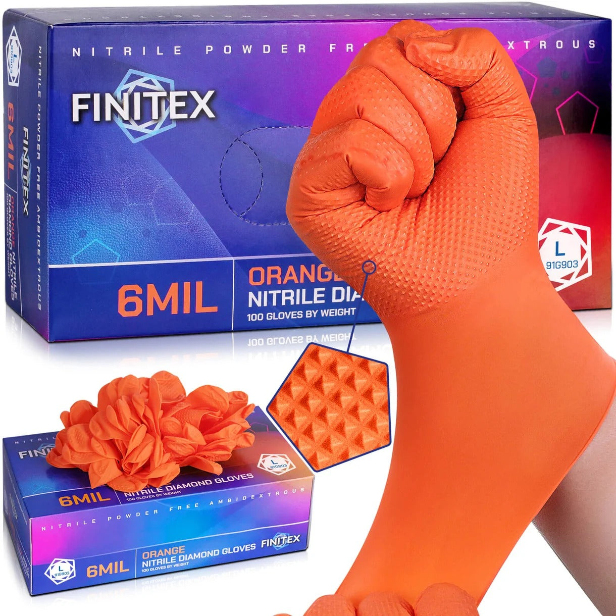 FINITEX Black Diamond Textured Nitrile Gloves 6.3 Mil