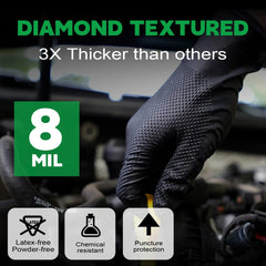 FINITEX 8 Mil Black Diamond Textured Nitrile Gloves