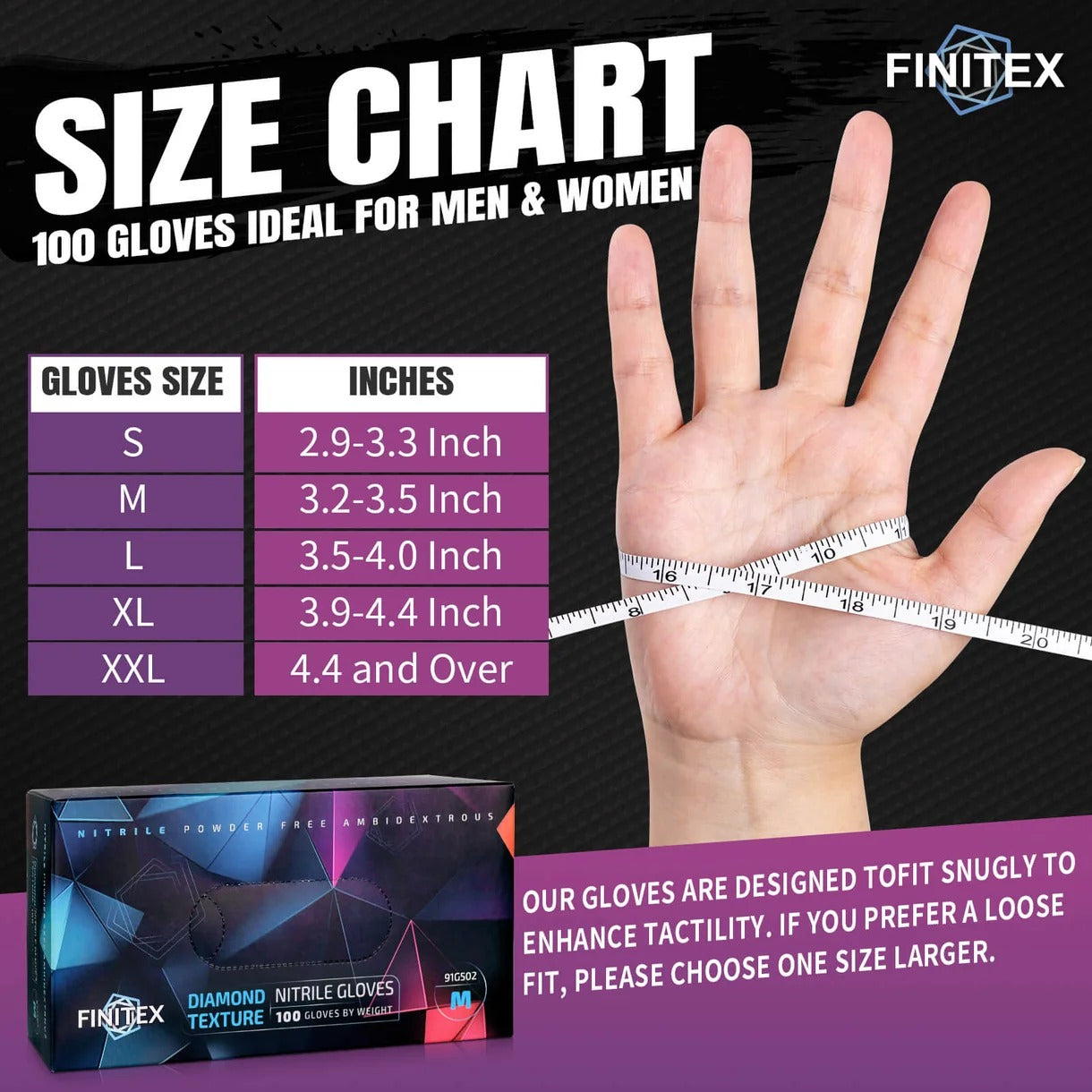 FINITEX Black Diamond Textured Nitrile Gloves 6.3 Mil