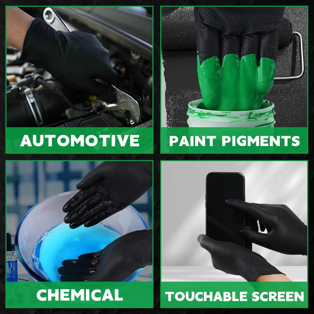 FINITEX 8 Mil Black Diamond Textured Nitrile Gloves