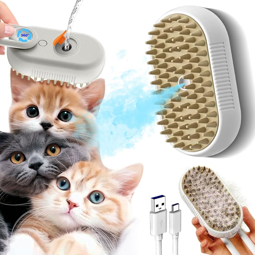 White misting cat steam brush 2 pack for shedding and grooming cats and dogs