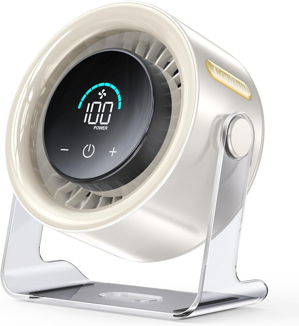 Rechargeable portable desk fan with digital display and 120 degree oscillation