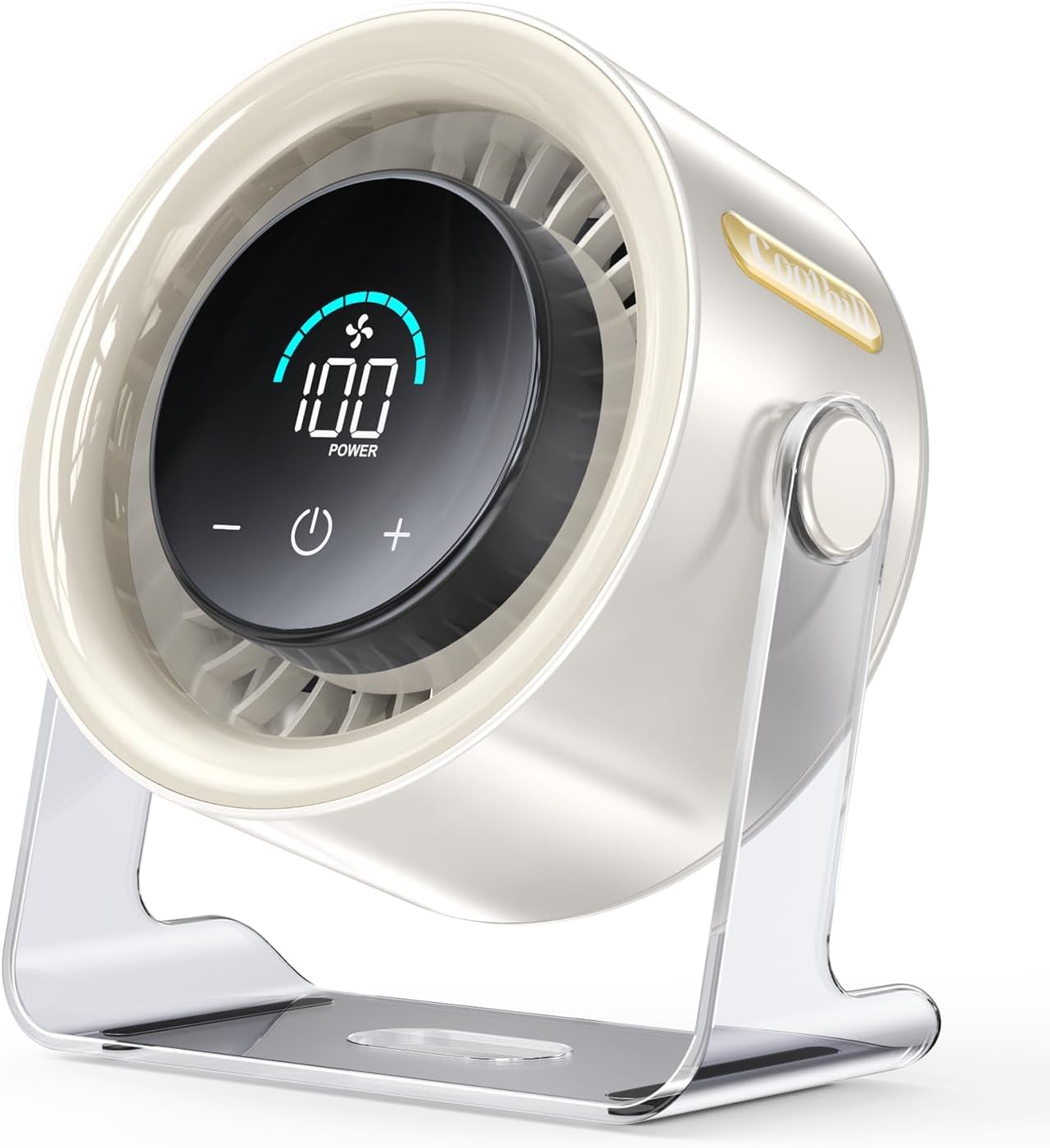 Rechargeable portable desk fan with digital display and 120 degree oscillation