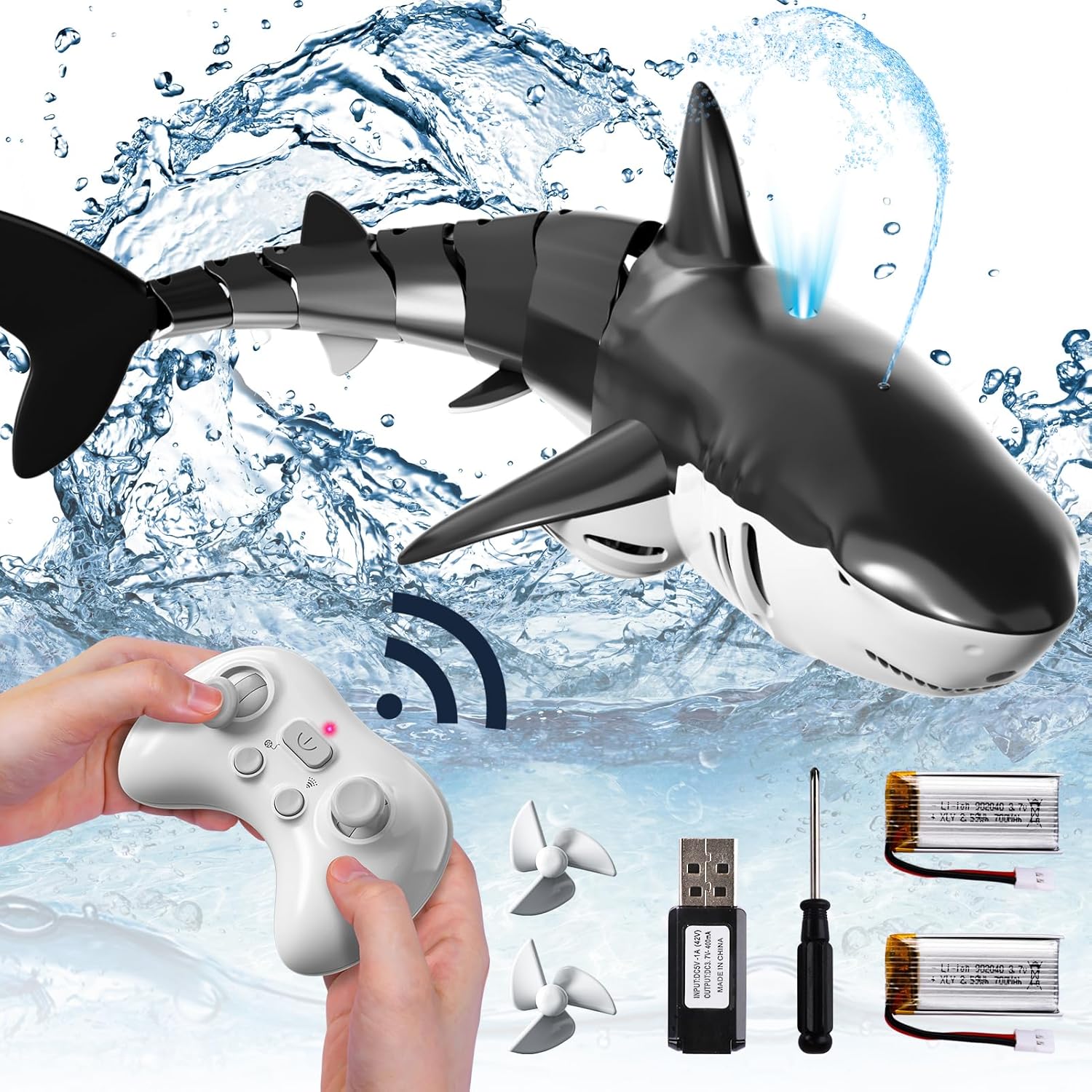 Remote control whale shark RC swimming toy with waterproof remote in a pool