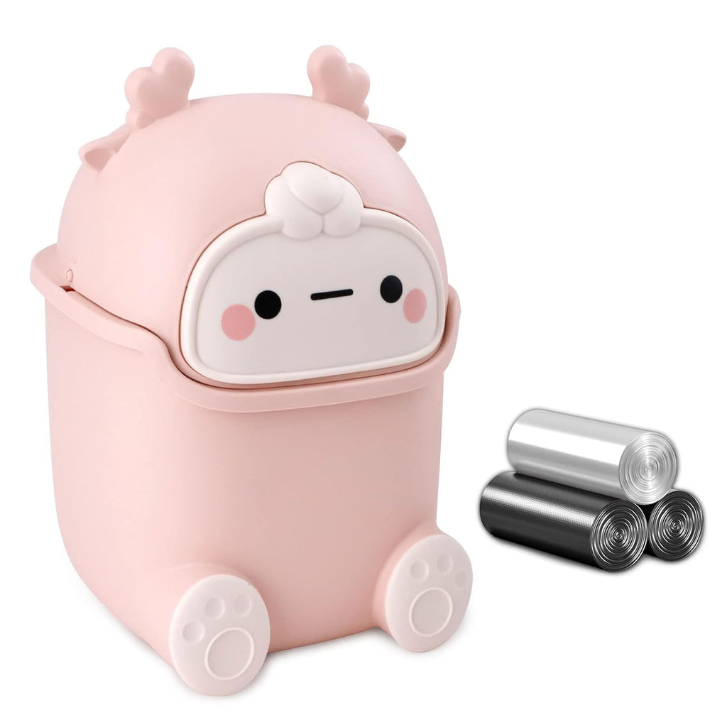 Cute cartoon animal mini trash can with lid for desktop vanity and car use