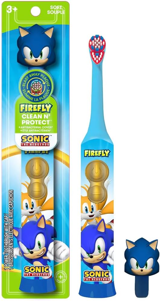 Sonic the Hedgehog kids battery powered toothbrush with 3D character hygienic cover