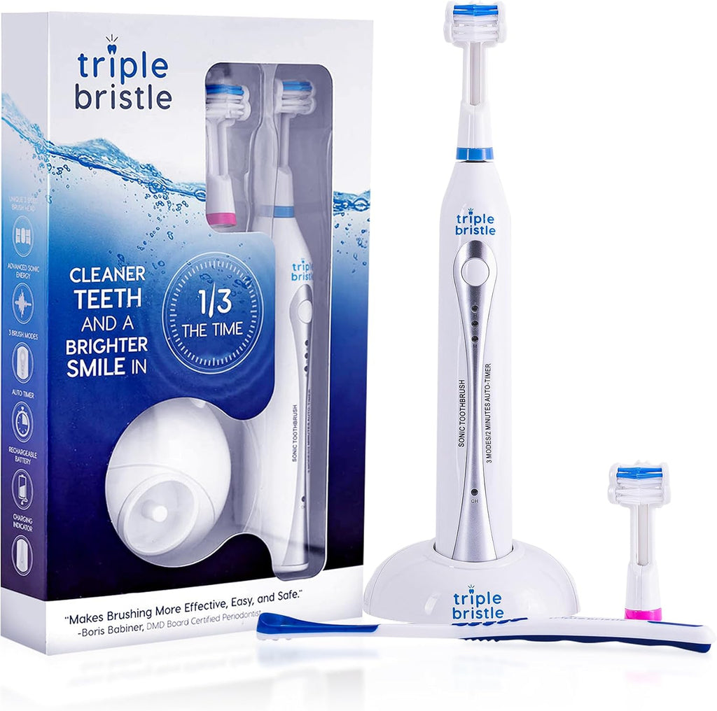 Triple Bristle Original 3-head sonic rechargeable electric toothbrush with angled bristles