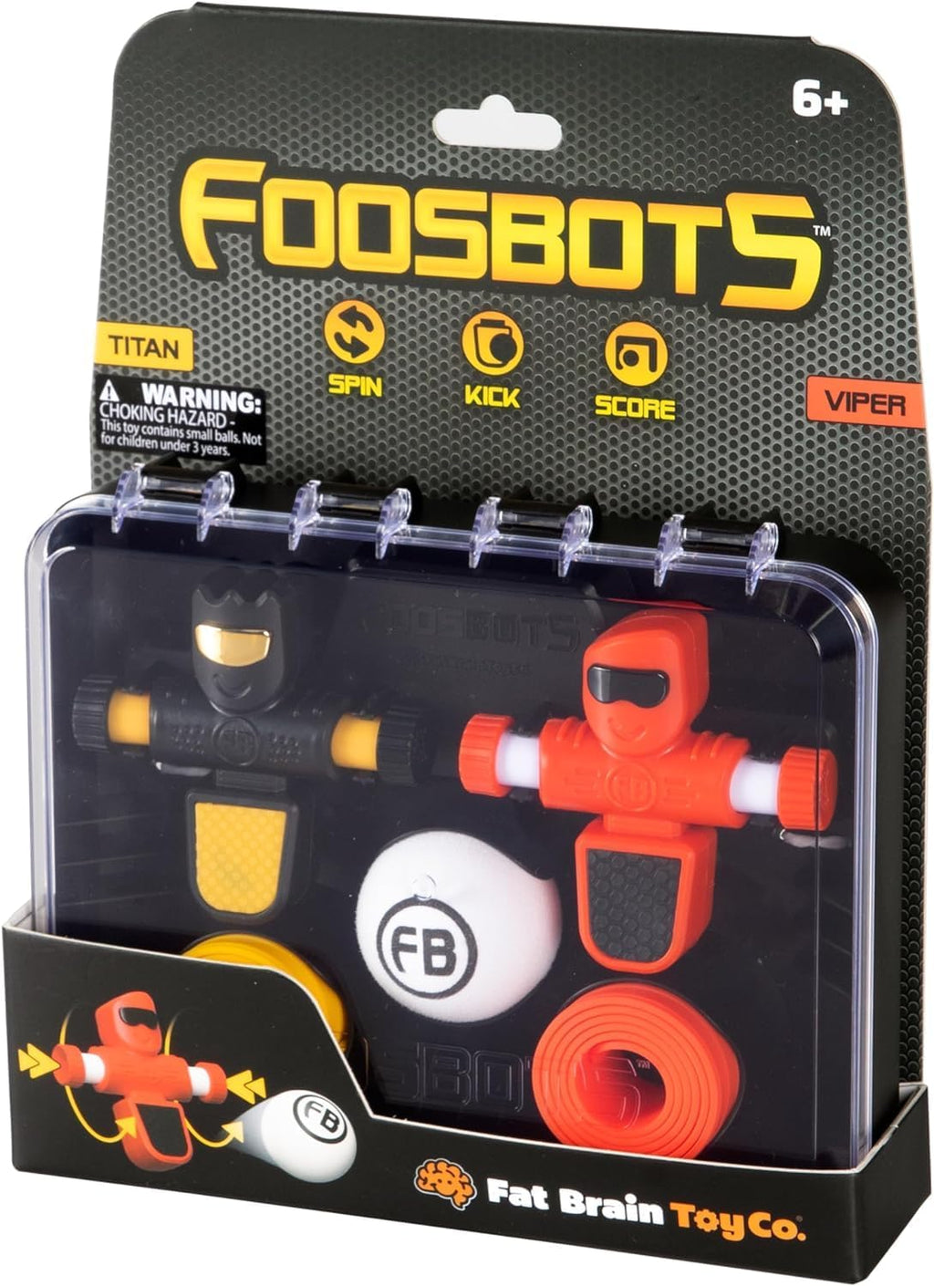Foosbots handheld squeeze-to-kick mini soccer game toy with goal lines and foam ball