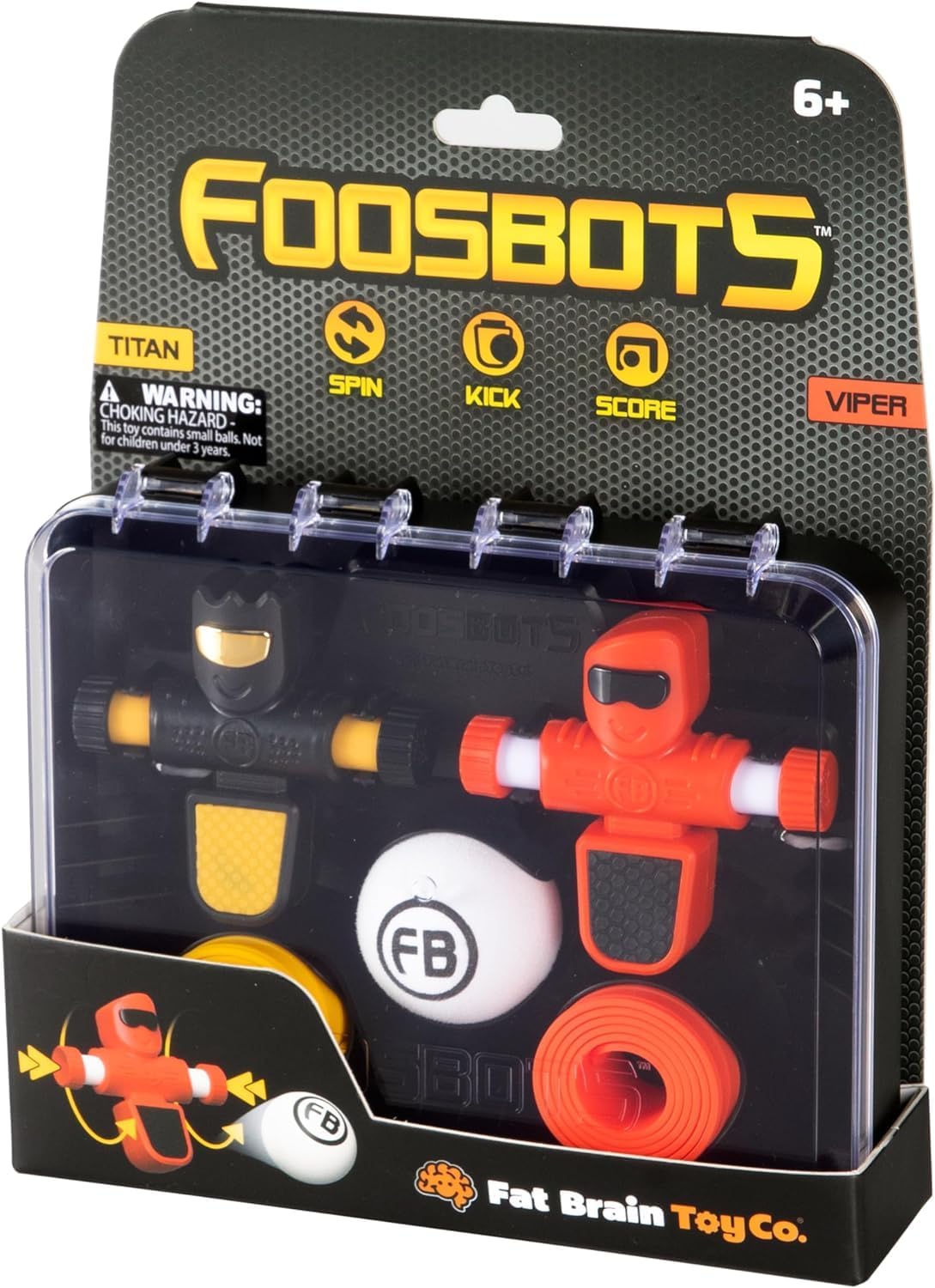 Foosbots handheld squeeze-to-kick mini soccer game toy with goal lines and foam ball