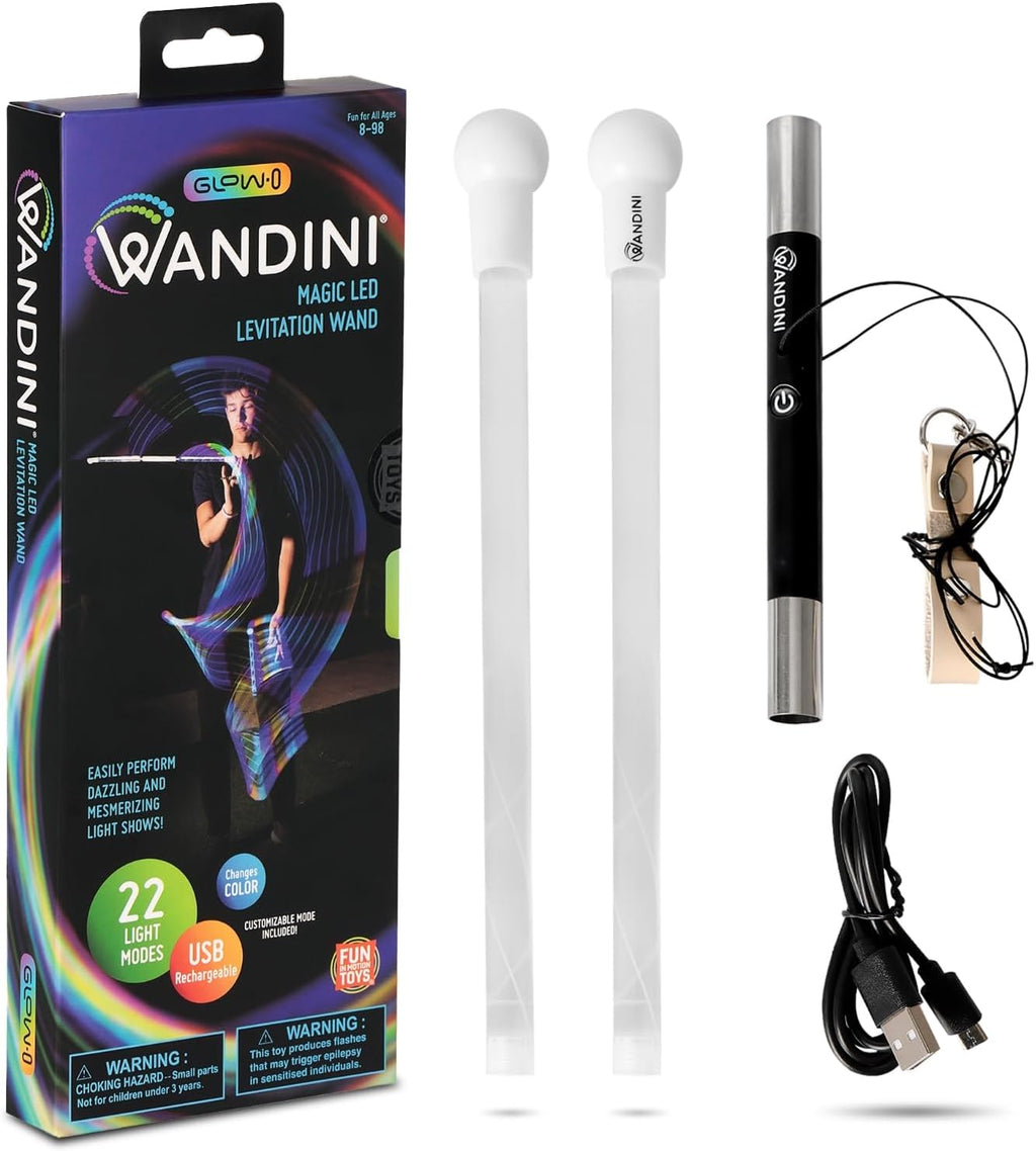 Wandini collapsible LED levitation flow wand glowing with color-changing light