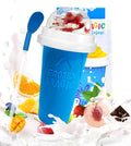 Squeeze silicone slushy maker cup with 2-in-1 straw spoon making a frozen drink